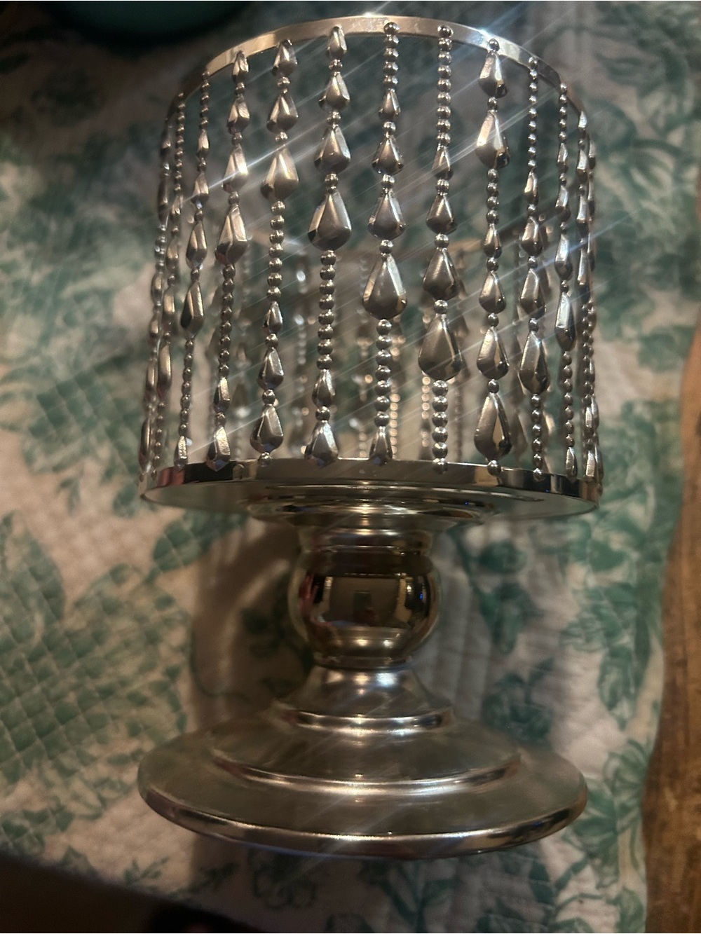 Bath & Body Works SILVER BEADED TEARDROPS PEDESTAL Metal 3-Wick Candle Holder